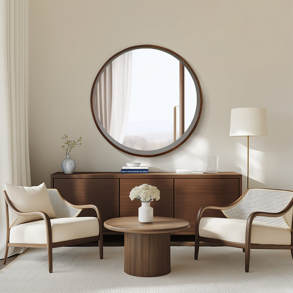 Capri Round Wood Frame Mirror