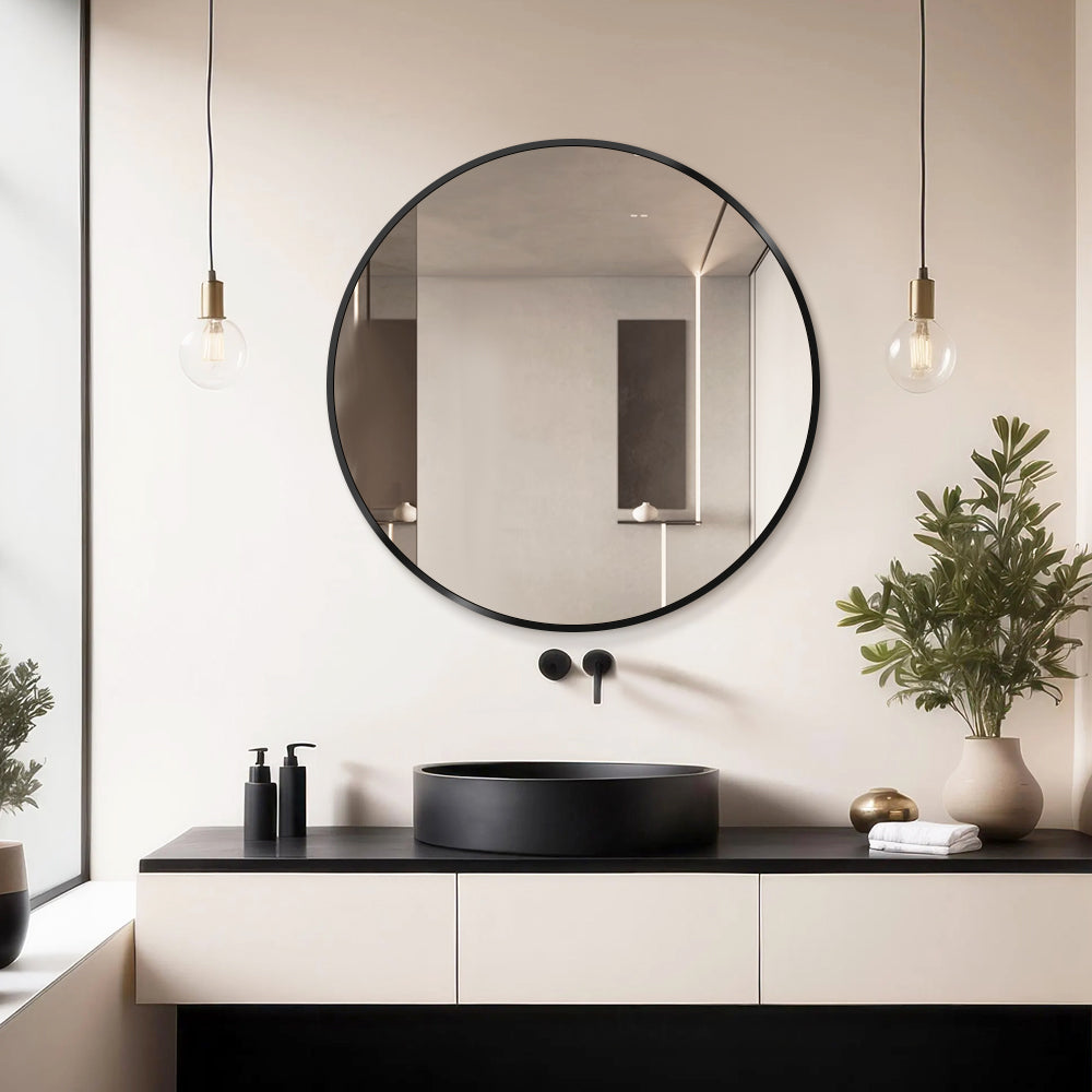 Noir Round Mirror